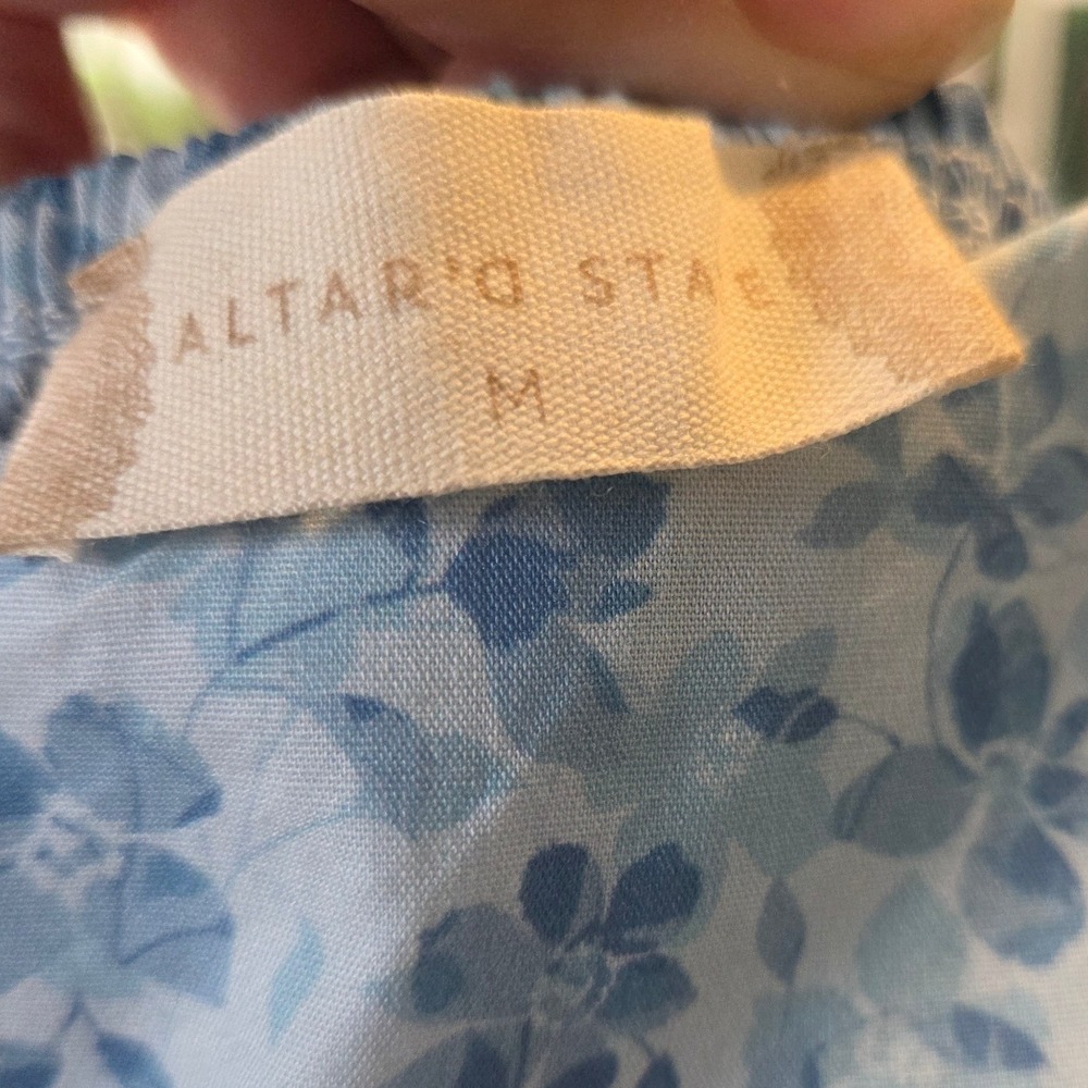 Altar'd State Davinly Floral Mini Dress Blue White Puff Sleeve Cotton Medium - Picture 6 of 7